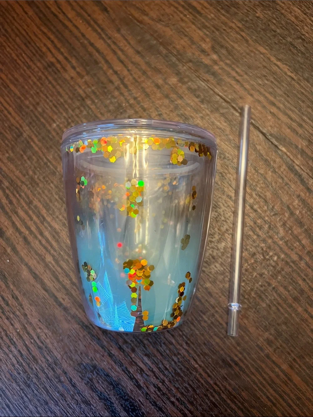 Clear Iridescent BlueFade Party Tumbler with Gold Confetti - Home Party Supplies